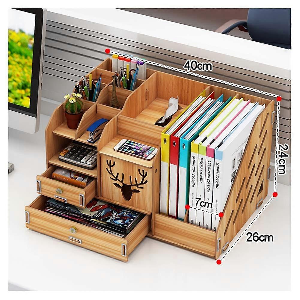 Letter Tray Drawer Box Filing Cabinet Solid Wood Multi-Layer Desktop Folder A4 Size with Closure for Office Storage