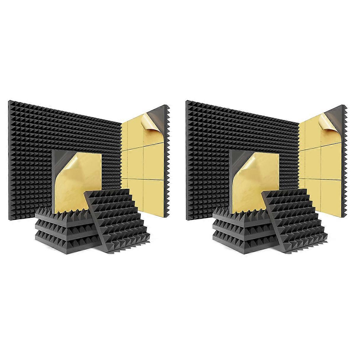 24 Pack Pyramid Sound Proof Foam Panels with Self-Adhesive, 12X12X2Inch Acoustic Foam Panels of High