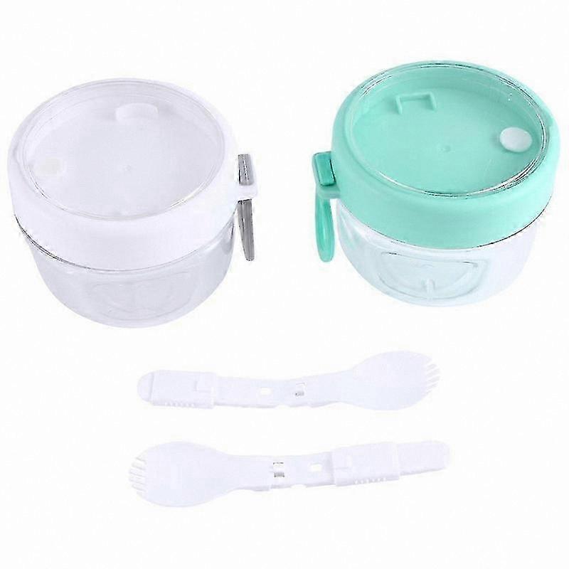 20oz Yogurt Jars with Lids and Spoons, Portable Leak-Proof Dessert Cups, White and Green, 2-Pack