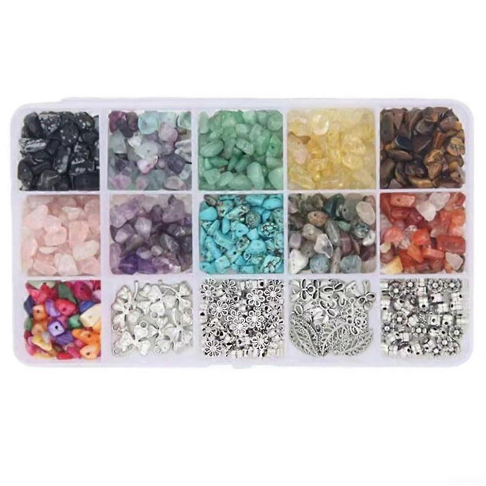 Creative DIY Jewelry Making Set with 15 Compartments, Irregular Natural Crystal Beads and Essential Tools