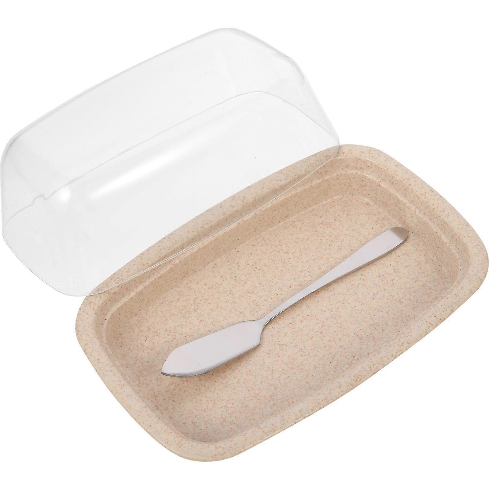 Beige Butter Dish with Lid for Storage Convenient Butter Keeper 7.87"x3.94"x2.36"