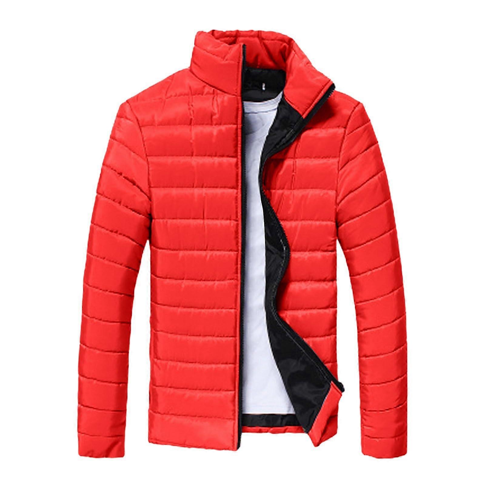 Winter Jacket Men's Causal Outdoor Jacket Lightweight Quilted Warm Lined Softshell Red M