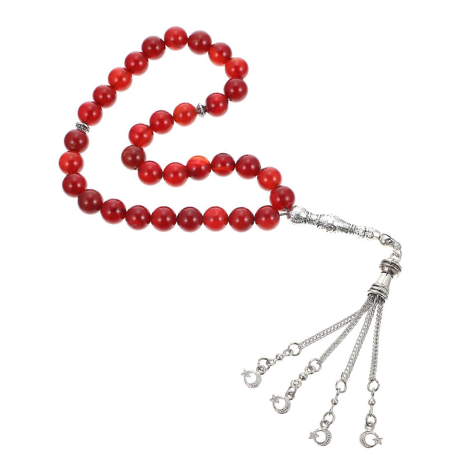 Red Agate Prayer Beads 33pcs Muslim Rosary for Decoration Alloy Material