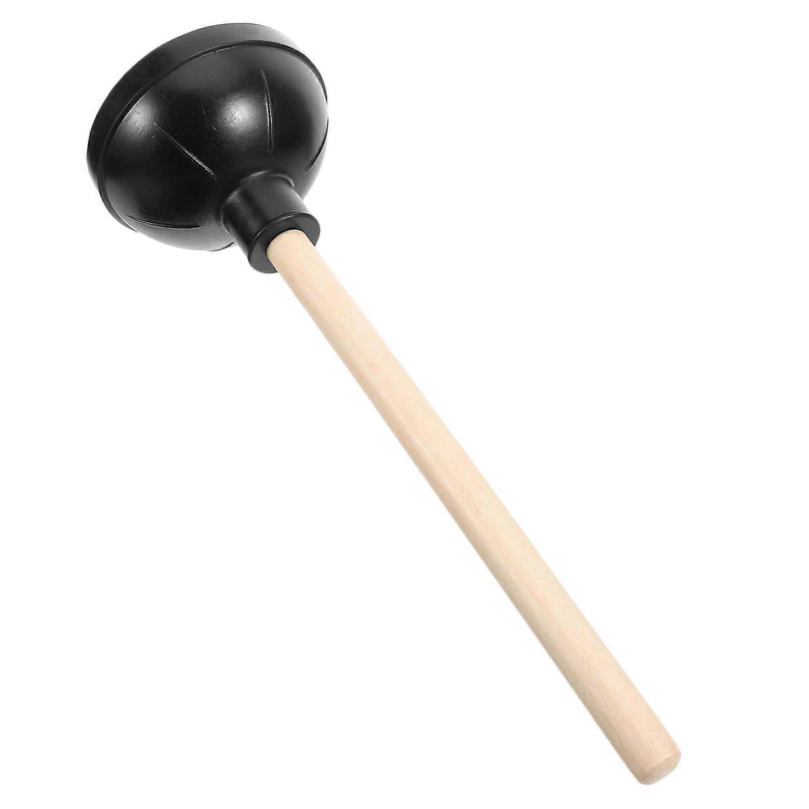 Toilet plunger with rubber coating and long wooden handle, durable drain cleaner for bathroom and kitchen, for daily use to remove clogs.