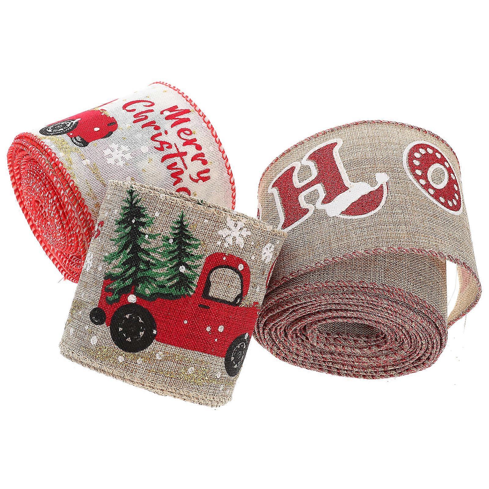 Seasonal Holiday Ribbons 3 Rolls Creative Christmas Ribbons for Holiday Decorations Assorted Color Made Of Linen Materials