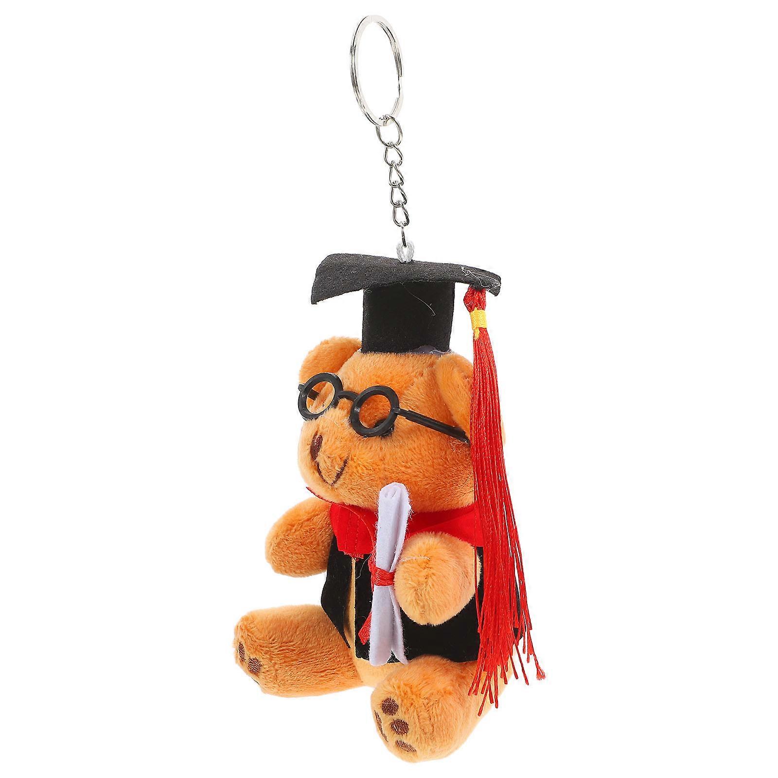 Graduation Bear Keychain Cute Plush Toy with Graduation Hat for Decoration Brown