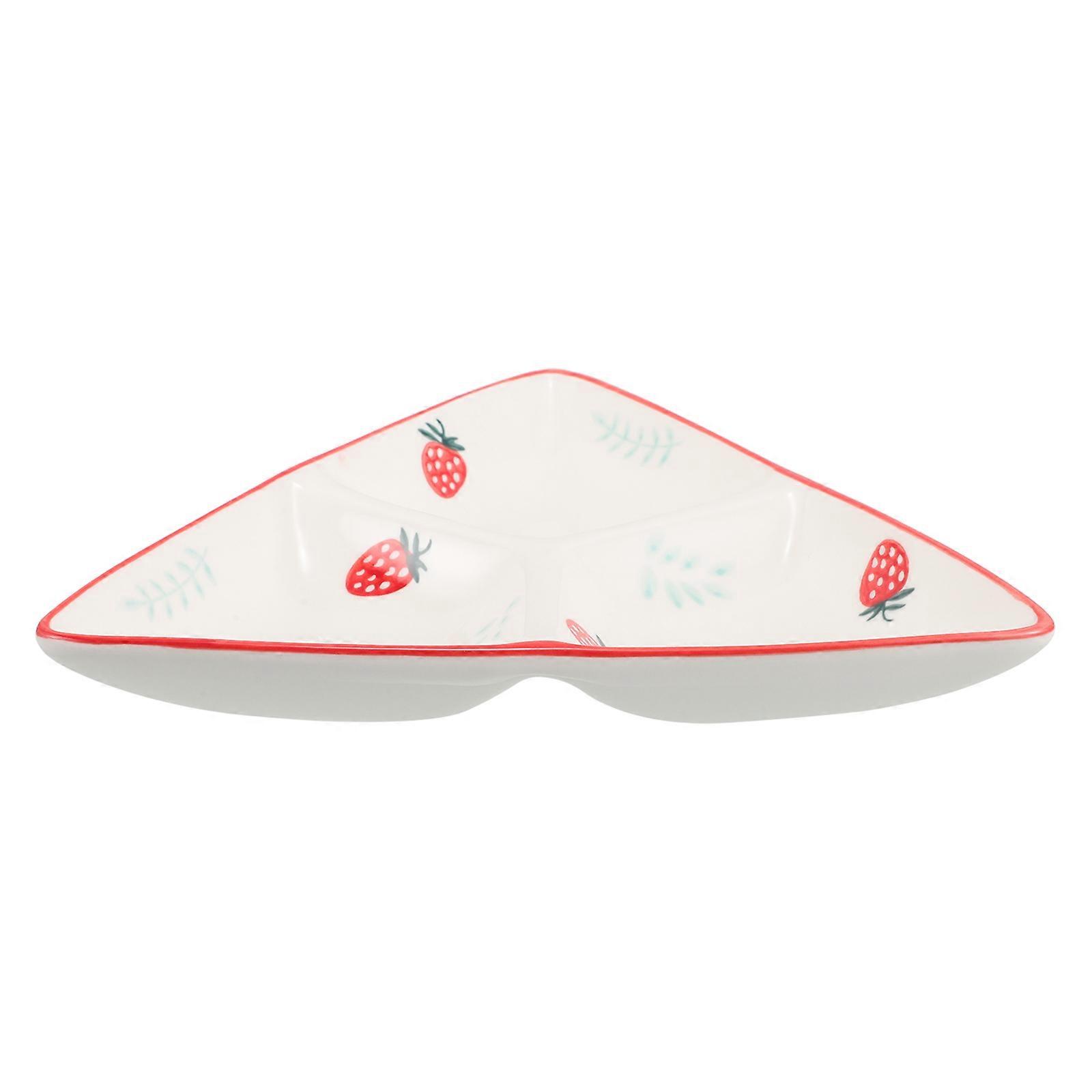 Ceramic Triangular Divided Plate for Breakfast Cute Strawberry Pattern Separated Plate Creative Ceramic Plate for Serving Snacks Appetizers and Meals