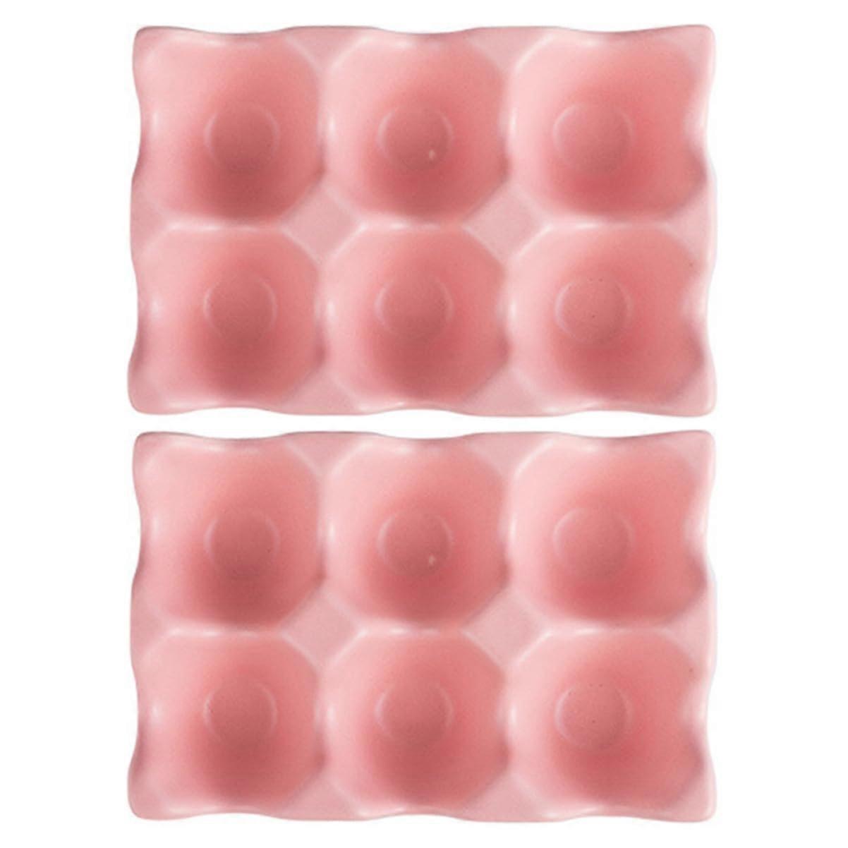 Egg Storage Container Set of 2, Ceramic Egg Holder for Refrigerator, Pink Egg Organizer, Durable Egg Protector