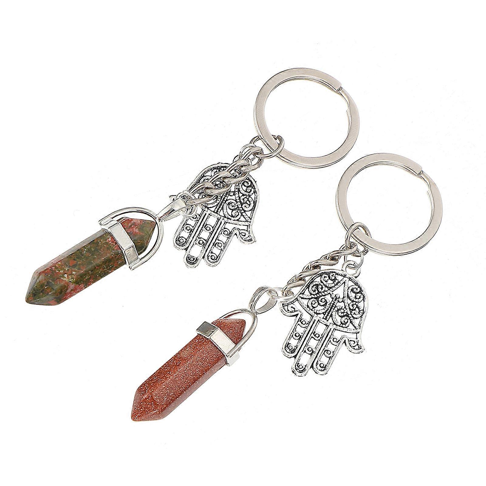 Natural Stone Keychain Pendant 2Pcs Unique Hexagonal Bullet Shape Accessories Assorted Color Hanging Ornament