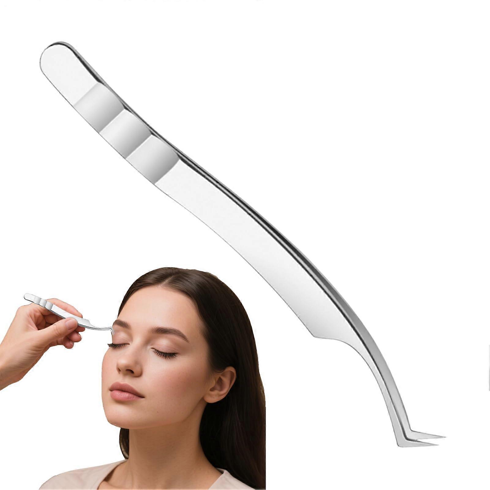 Eyelash tweezers, curved for false eyelashes, stainless steel, for daily care at home or salon.