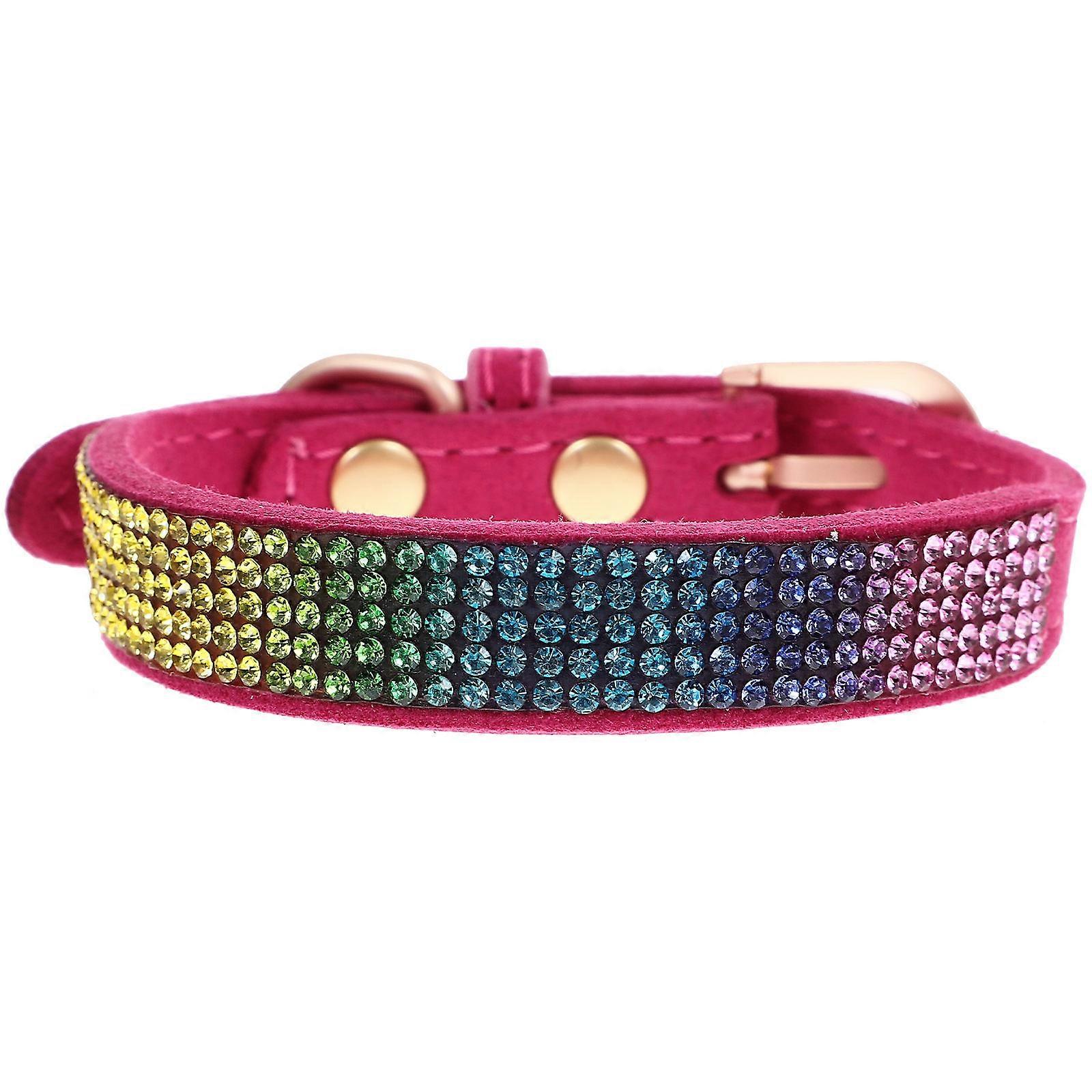 Soft Pet Collar With Rhinestone Decoration Adjustable XS Cute Appearance For Dogs Rosy Color 1 Set