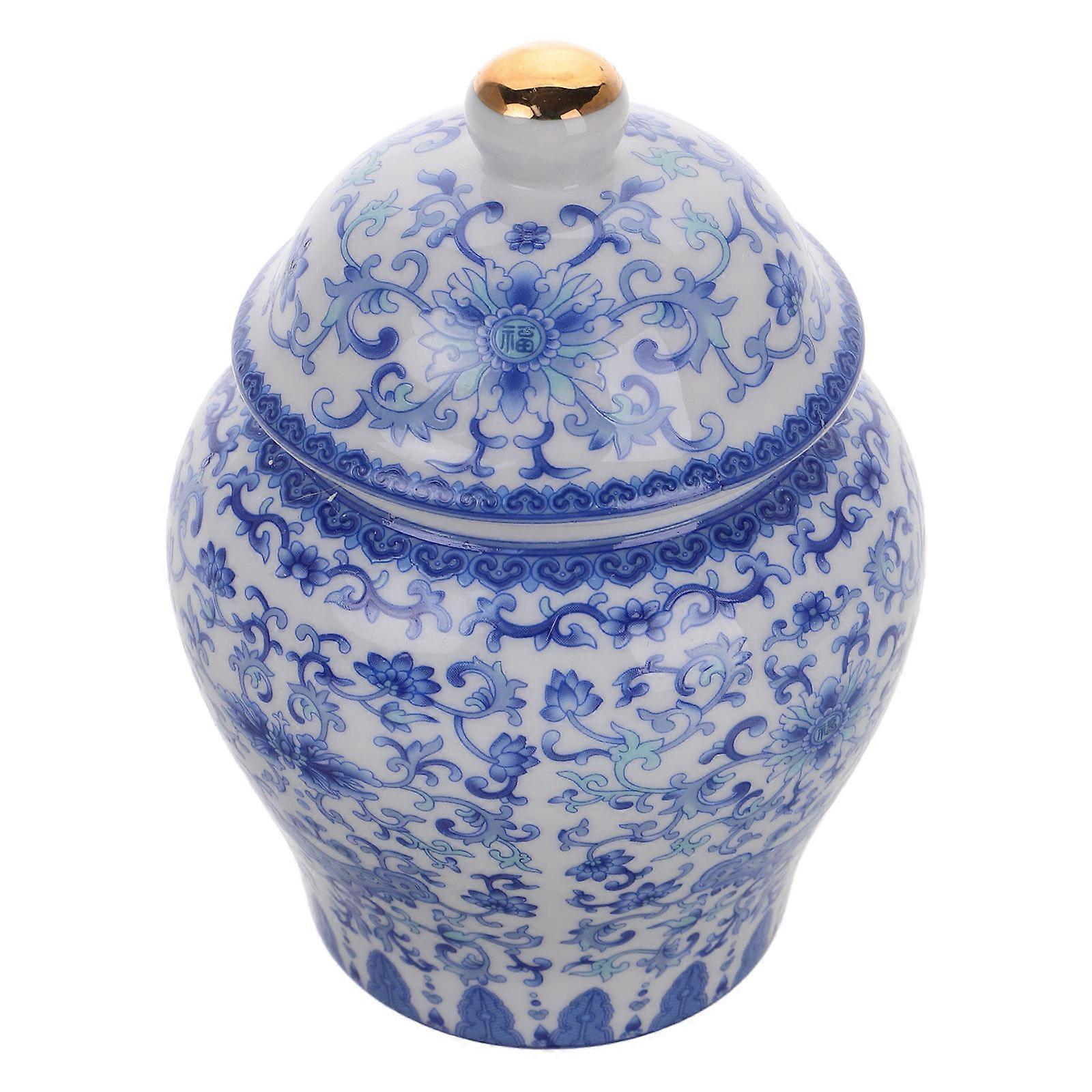 Tea Ceramic Jar With Lid For Home Use Traditional Chinese Style Sky-Blue Multi-Use Storage 1Pcs