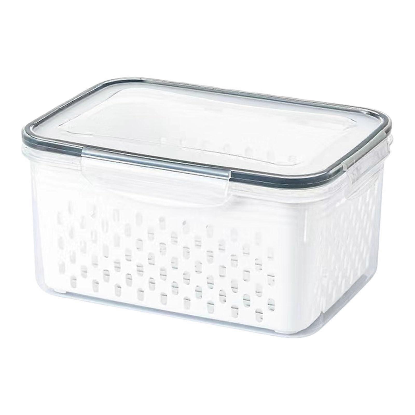 Ventilated, multifunctional refrigerator container with interlocking design and materials for extended freshness. Capacity: 3300 ml.