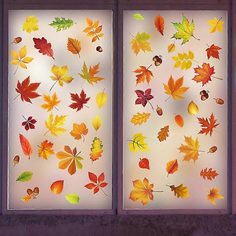 9 Sheets Autumn Maple Leaf Window Static Stickers for Thanksgiving and Halloween Harvest Home Decor, Reusable Clings