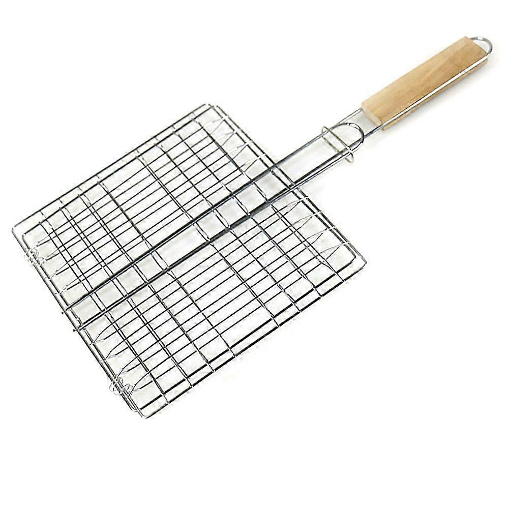 1 Pcs Barbecue Grilling Basket Wire Grid Rack Foldable Basket Roast Outdoor Wooden Handle Garden Barbecue Cooking Tool