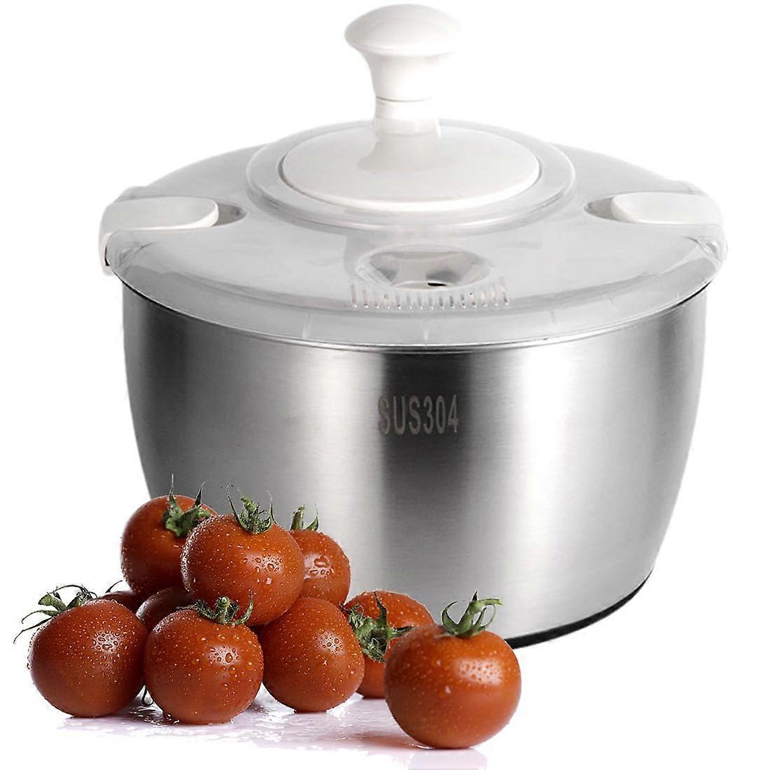 Stainless Steel Salad Spinner 5L Capacity, Large Lettuce Spinner With WaterDraining Lid And Rotating Handle