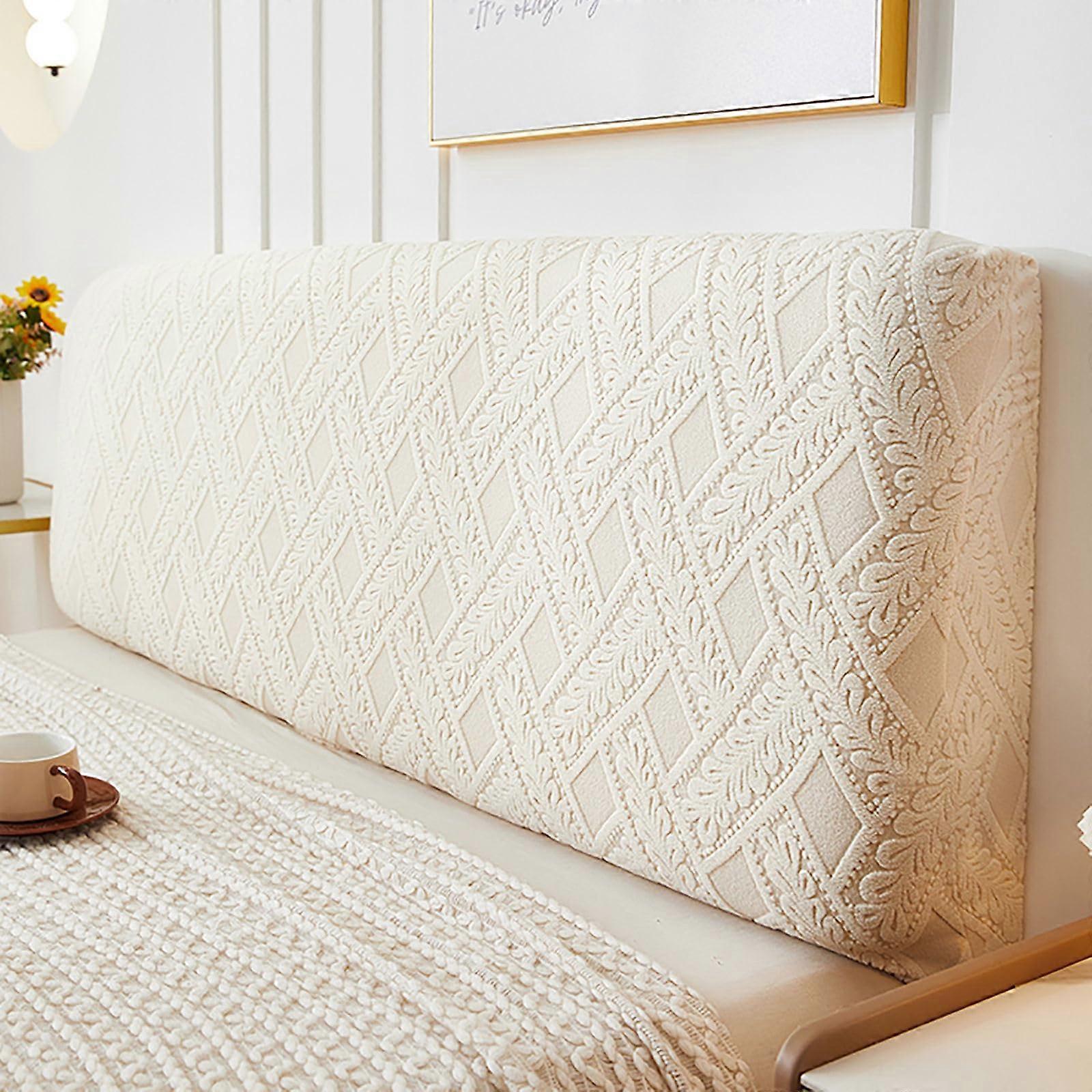 Bed Headboard Cover Stretch Slipcover, Soft Spandex Removable Protector, Washable Non-Slip, Beige 190-210cm