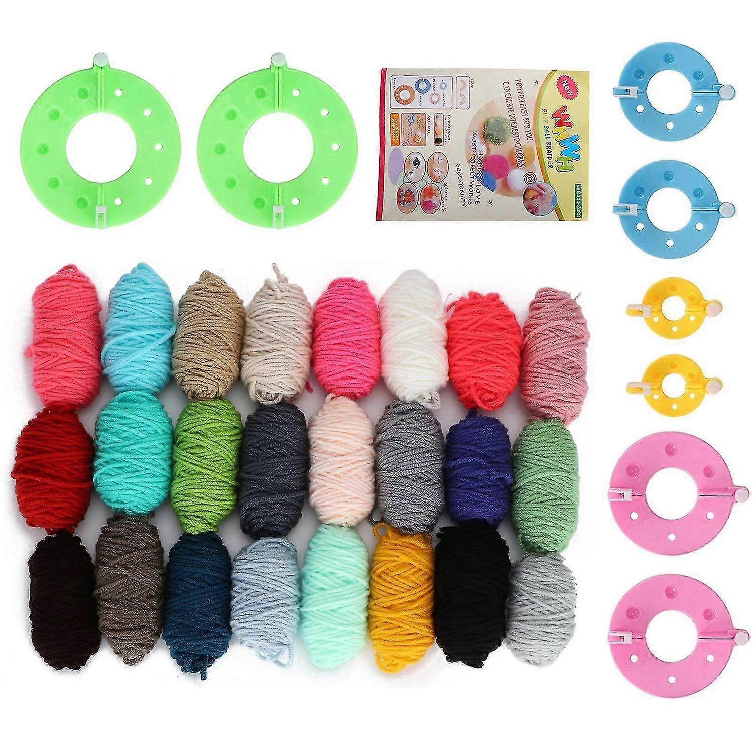 2025 Latest Model Pompom Maker Kits Fluff Ball Weaver DIY 24 Color Wool Yarn