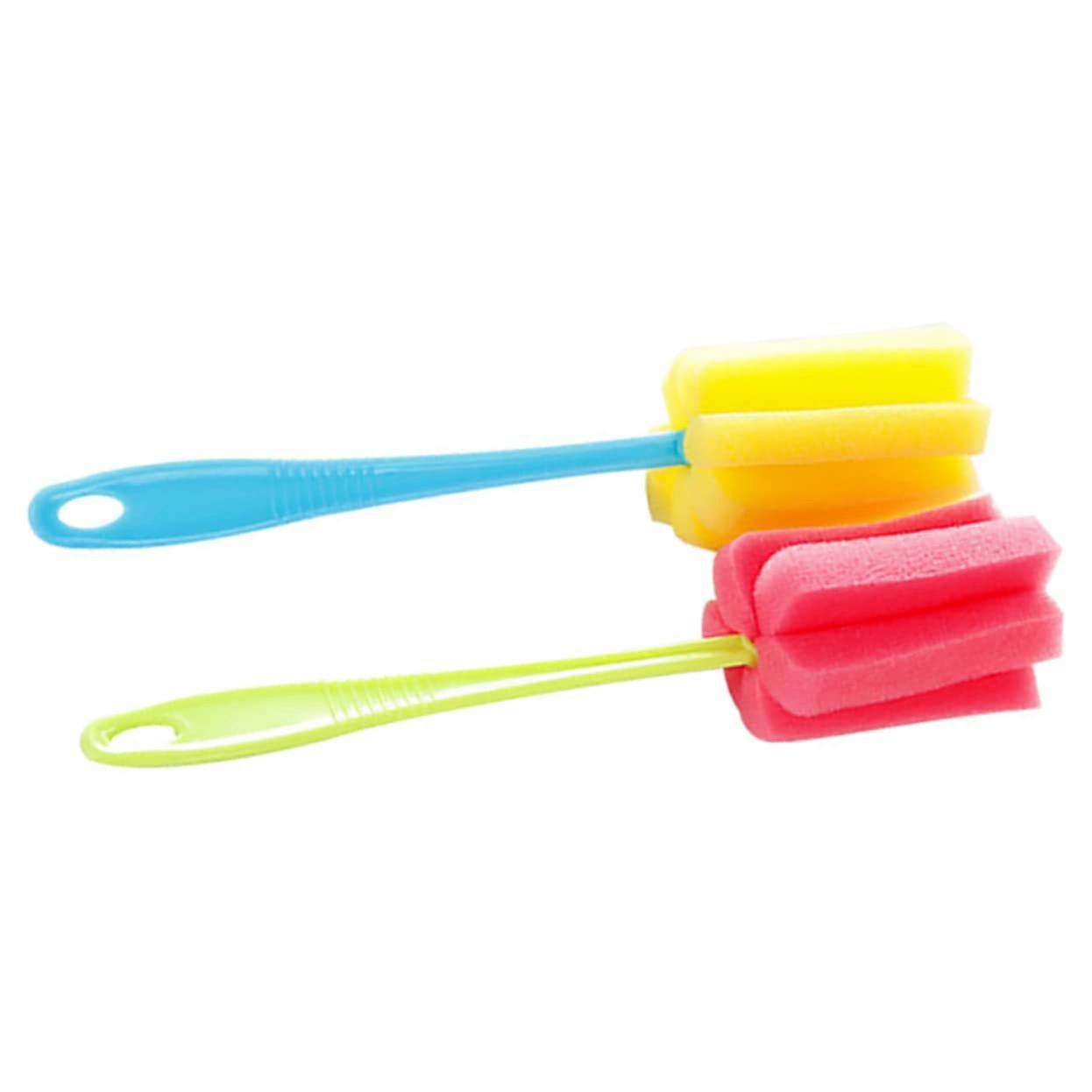 Bottle Scrubber Brush 2Piece Set With Soft Sponge Head, Long Handle Water Bottle Cleaning For Cups, Random Color