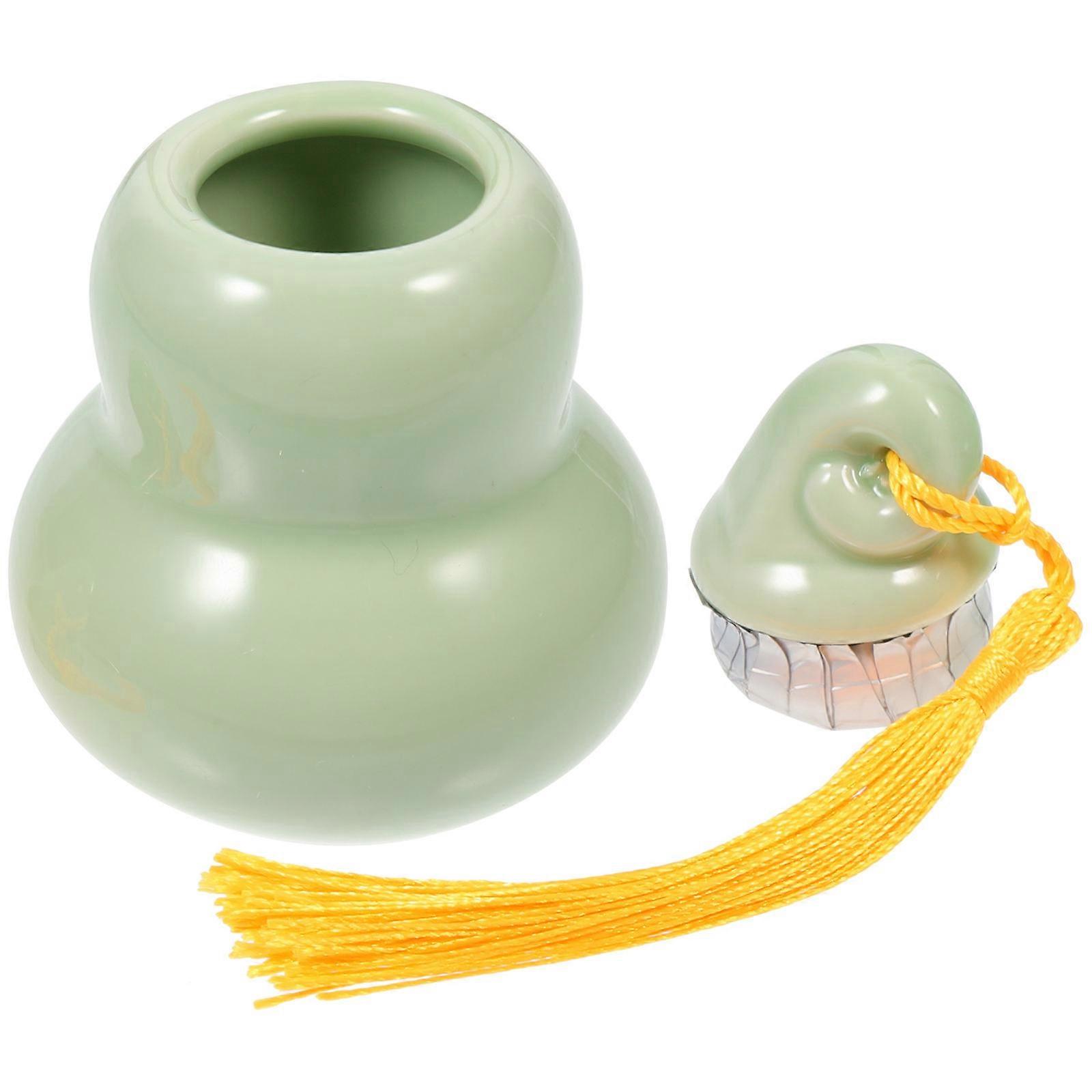 Ceramic Powder Storage Jar Gourd Design for Desk Adornment Green Ceramic with Moisture Protection Function 1Pack