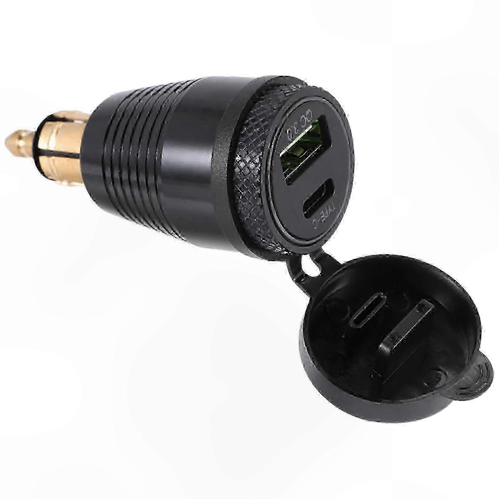 Waterproof Motorcycle Charger with QC3.0 USB Port and Type C 30W Power Delivery Adapter Sock Black