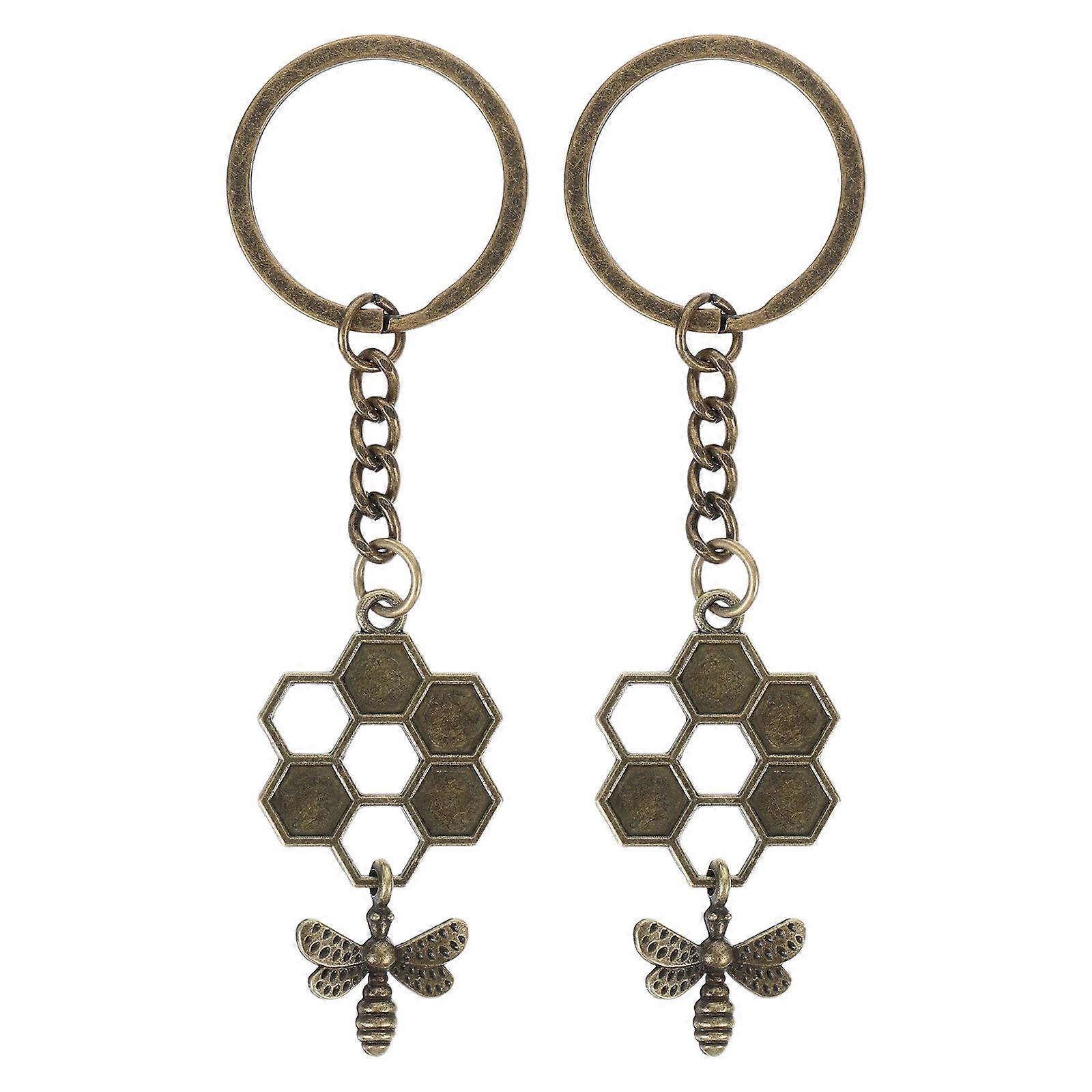 Durable Bee Key Pendant Honeycomb Design Minimalist Style For Home Office Car Accessories 2Pcs