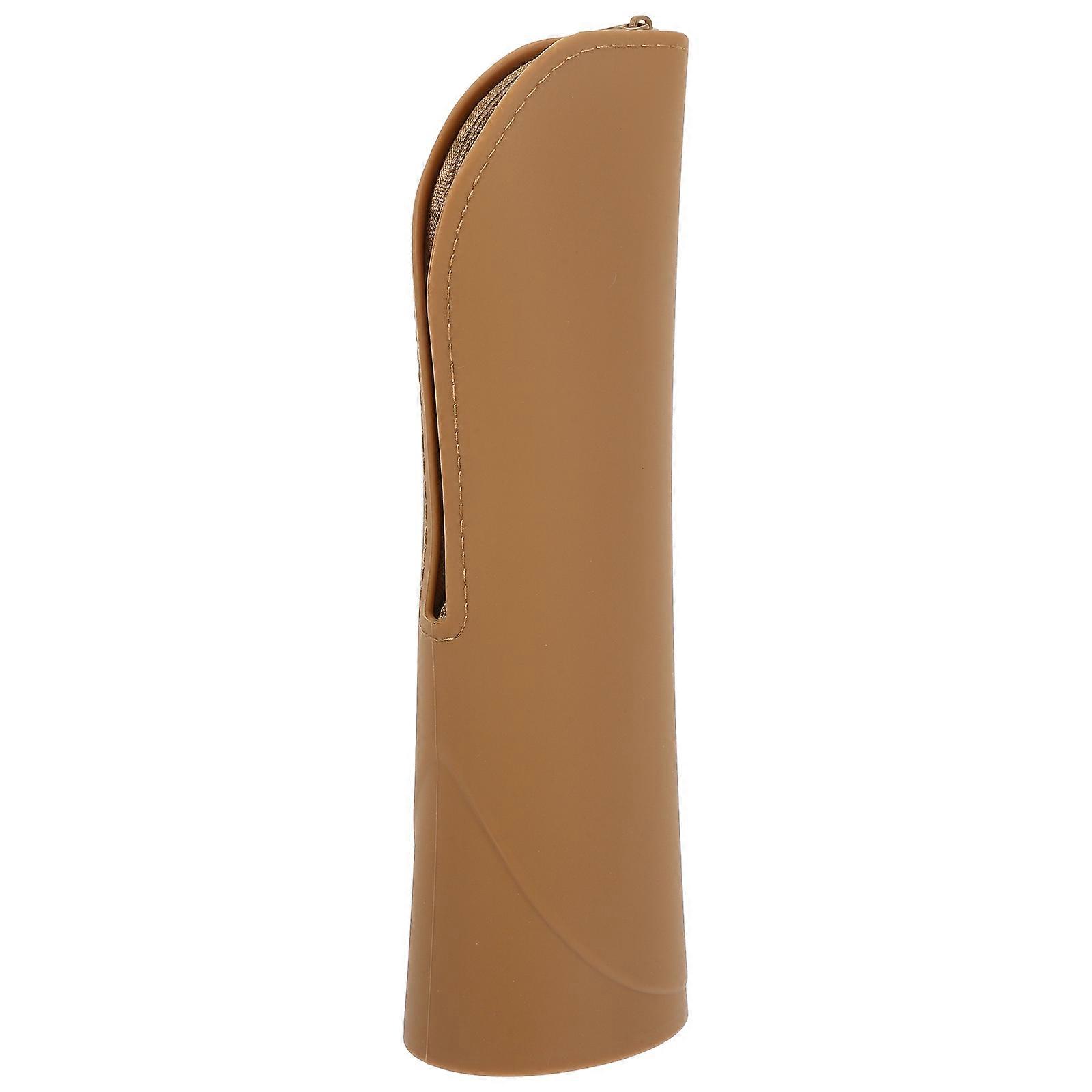 Makeup Brush Holder Silicone Travel Case for Storage Brown Zipper Pouch
