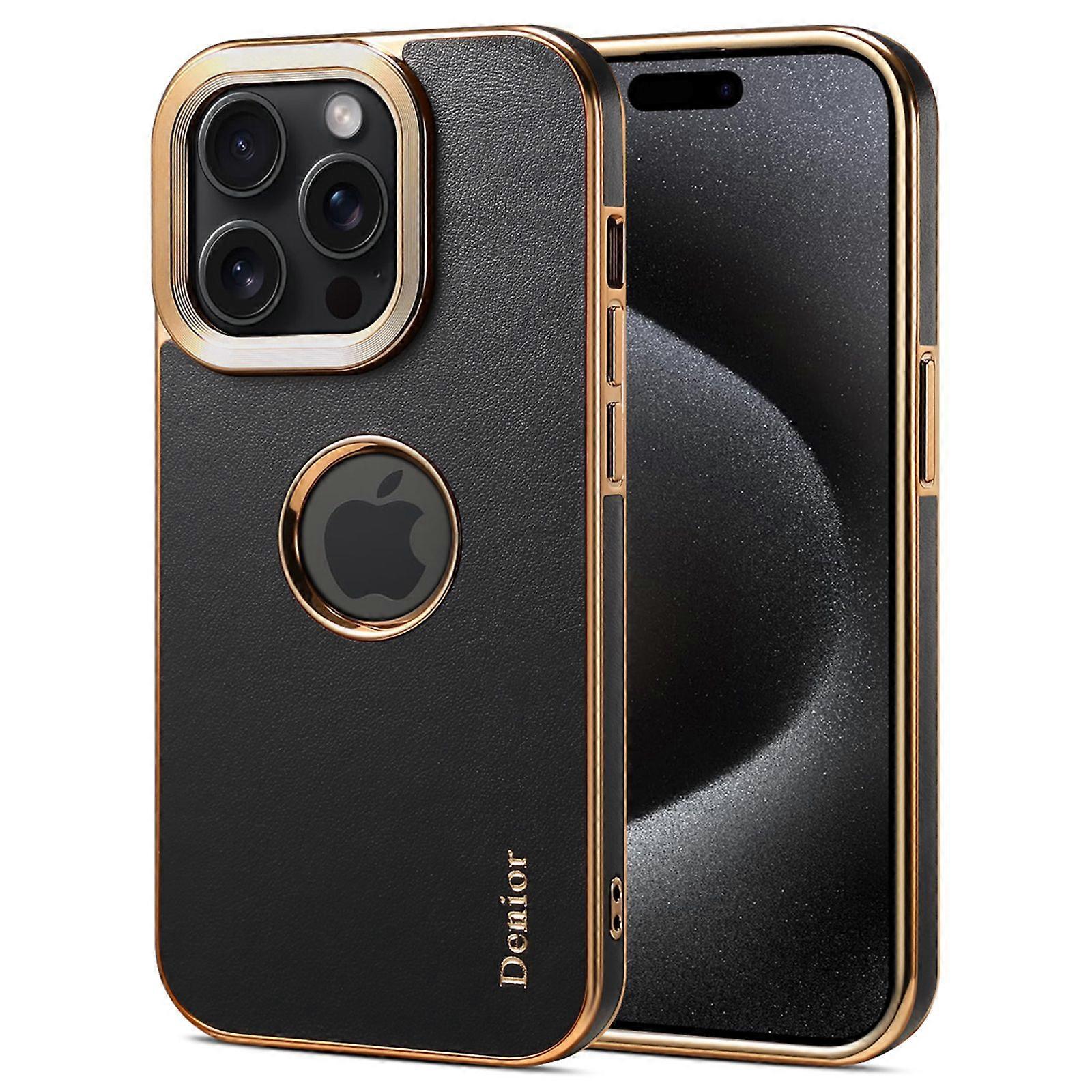 For iPhone 15 Pro Max Case Calf Texture Electroplating Phone Protective Cover