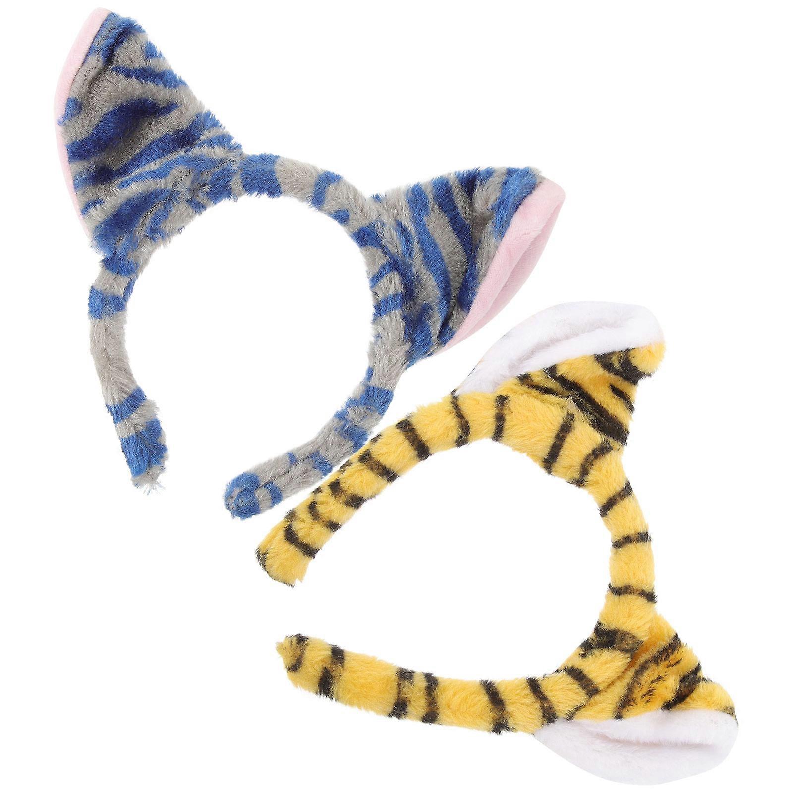 Plush Tiger Ear Headbands for Decoration Use 6Pcs Assorted Color Cute Headbands