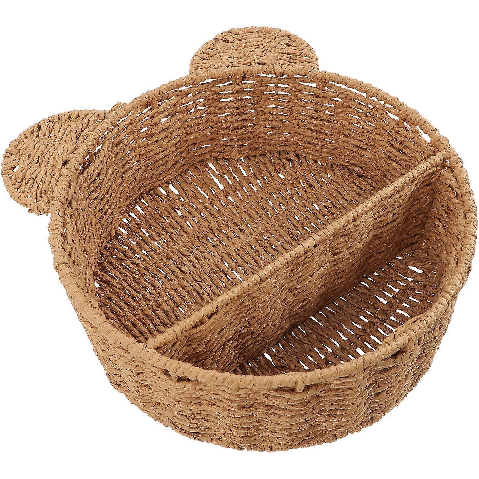 2Pcs Light Brown Woven Wall Shelf for Storage Hanging Basket Rack