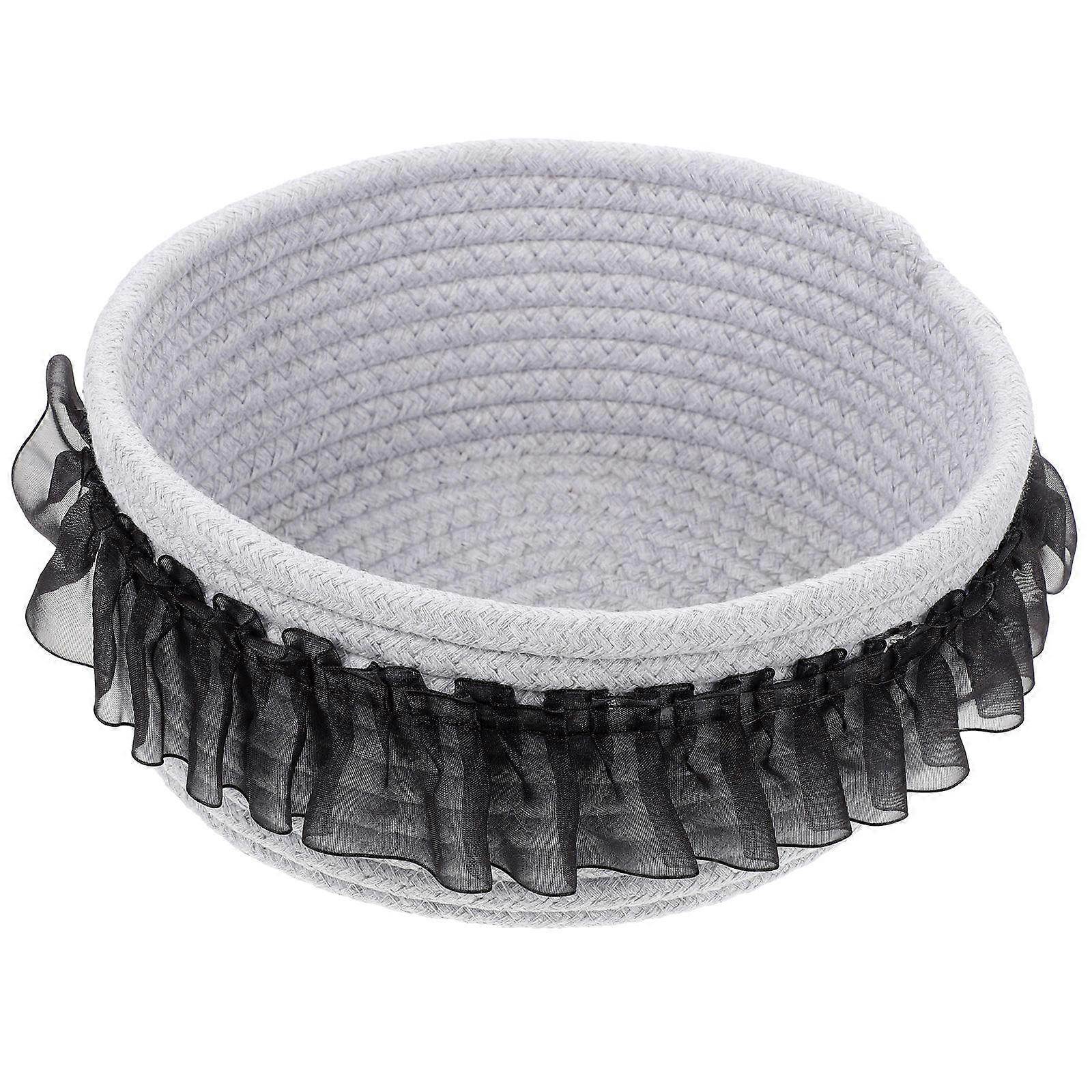 2Pcs Storage Basket Cotton Rope Handcrafted Square Grey Woven Edged for Desktop Organization Spaces