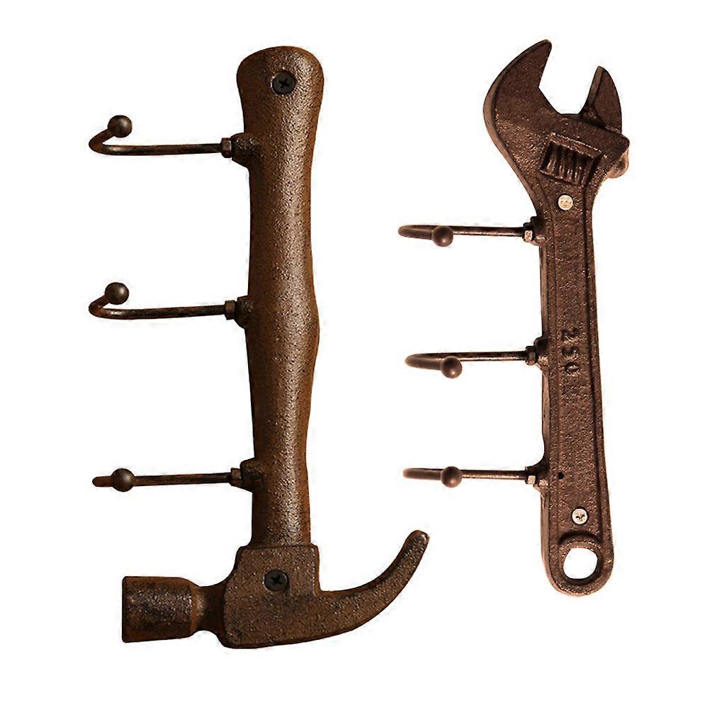 Hammer Shape Wall Hook 1Set Brown Iron Build Wall Hanging Hook for Home Use