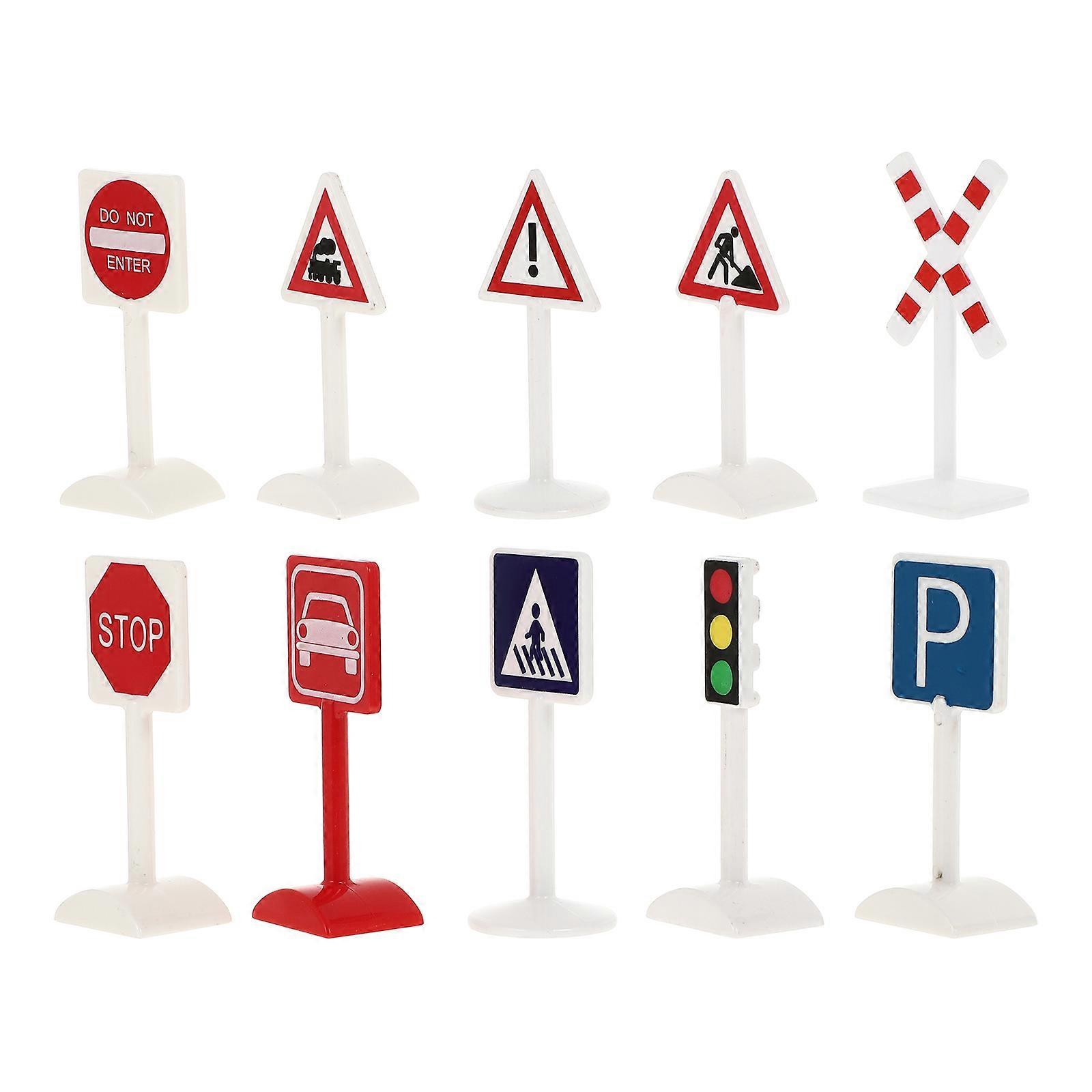 Traffic Signs Miniature Plastic Set for Decor 10Pcs Assorted