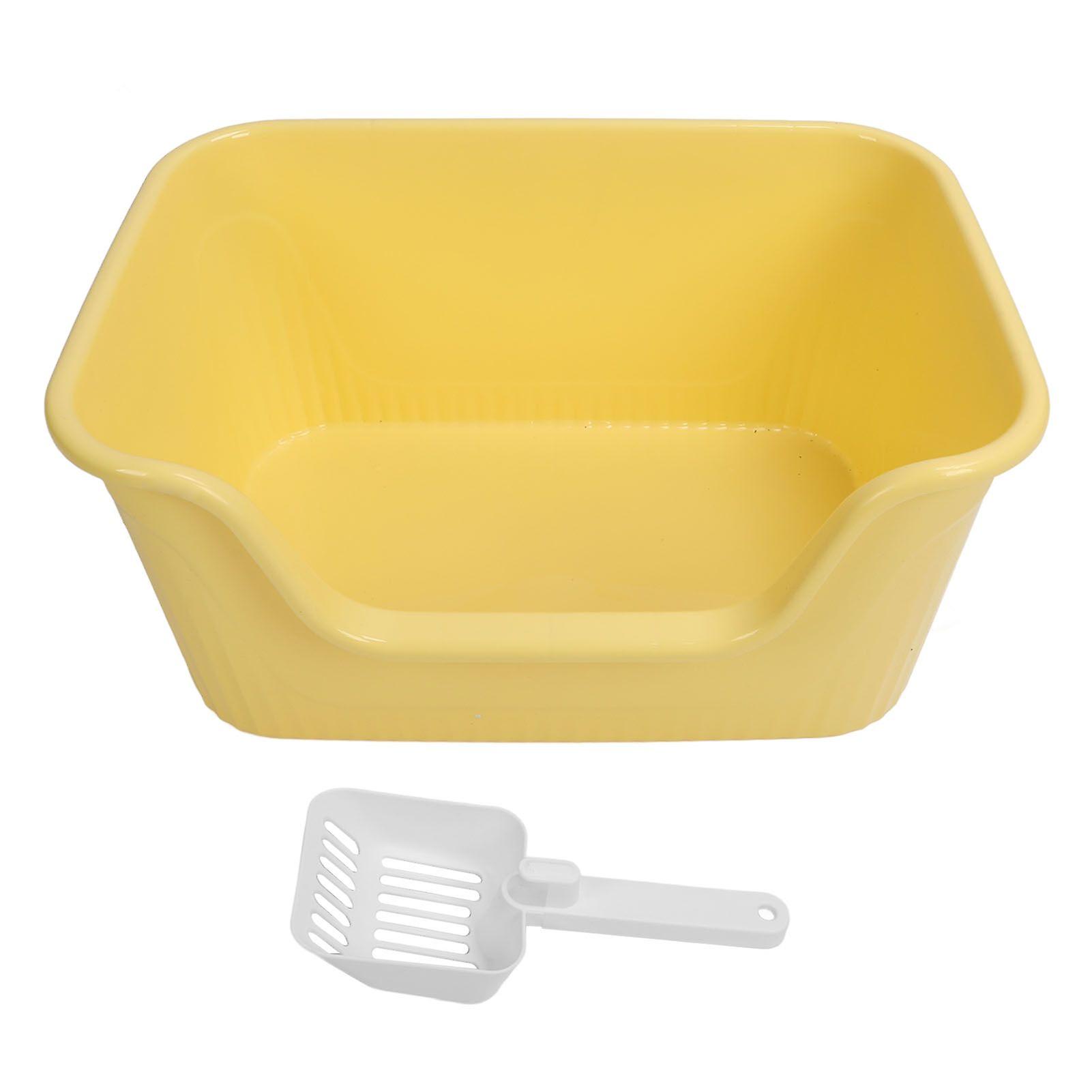 Large Cat Litter Box High Sides Anti Splashing Easy to Clean Simple Look Open Cat Litter Box for Large Cats Yellow