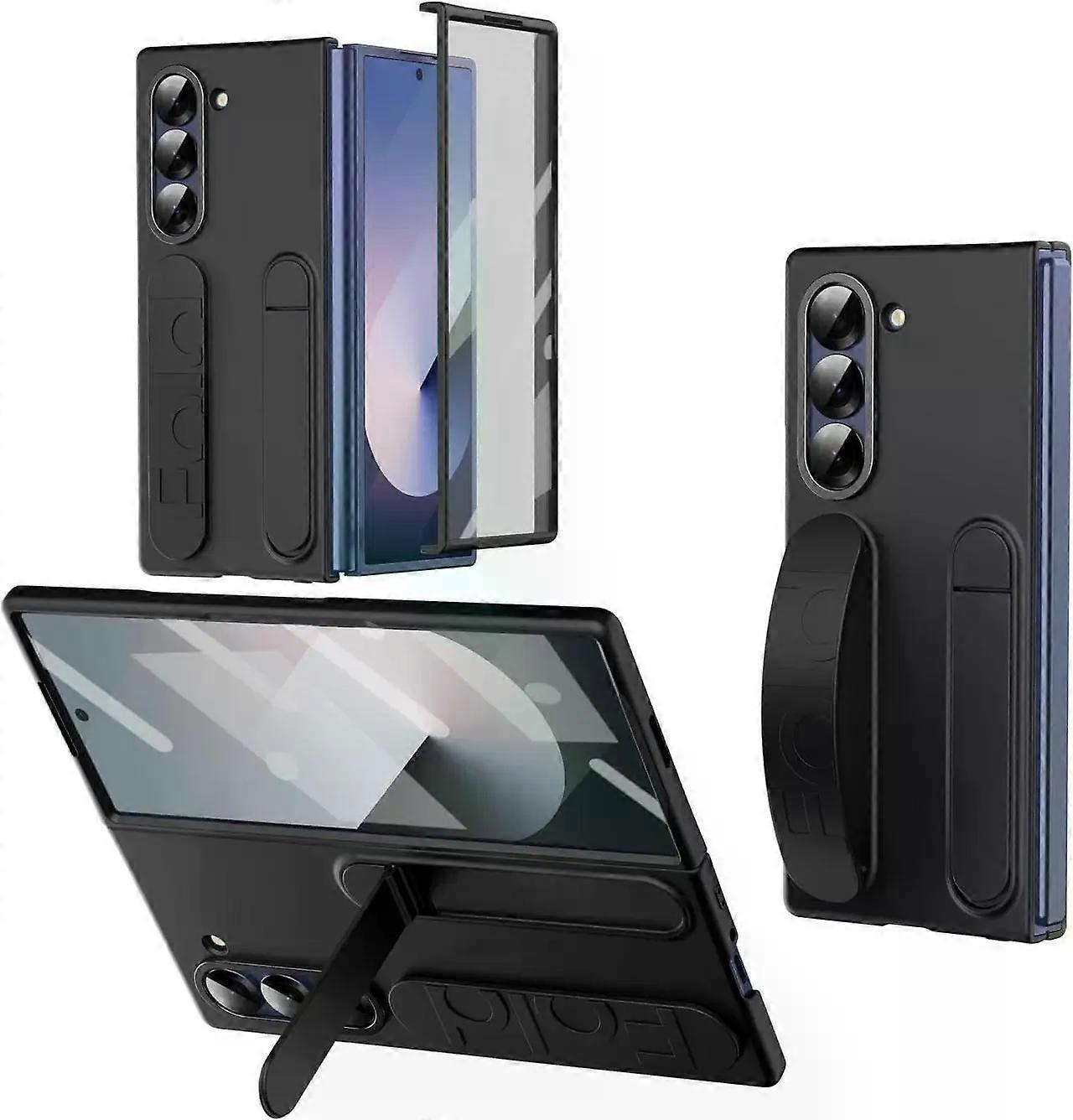 Case for Samsung Galaxy Z Fold 7 with Wristband Stand, Bulit-in Screen & Lens Protector Shockproof Full Body Drop Fall Protection Cover