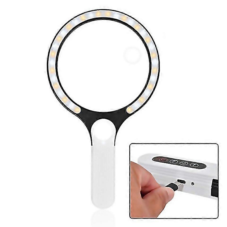 For 51020x 135cm 3 Colors Led Handheld Magnifying Glass Adjustable Brightness For Reading