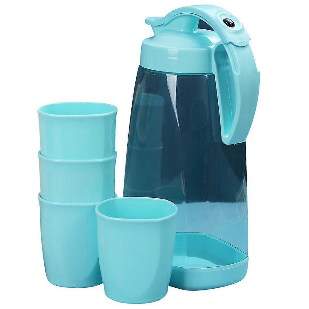 Reusable Cups And Kettle Set For Home Use With Cold Water Storage In Sky-Blue Color And Round Handle Design 1 Kettle