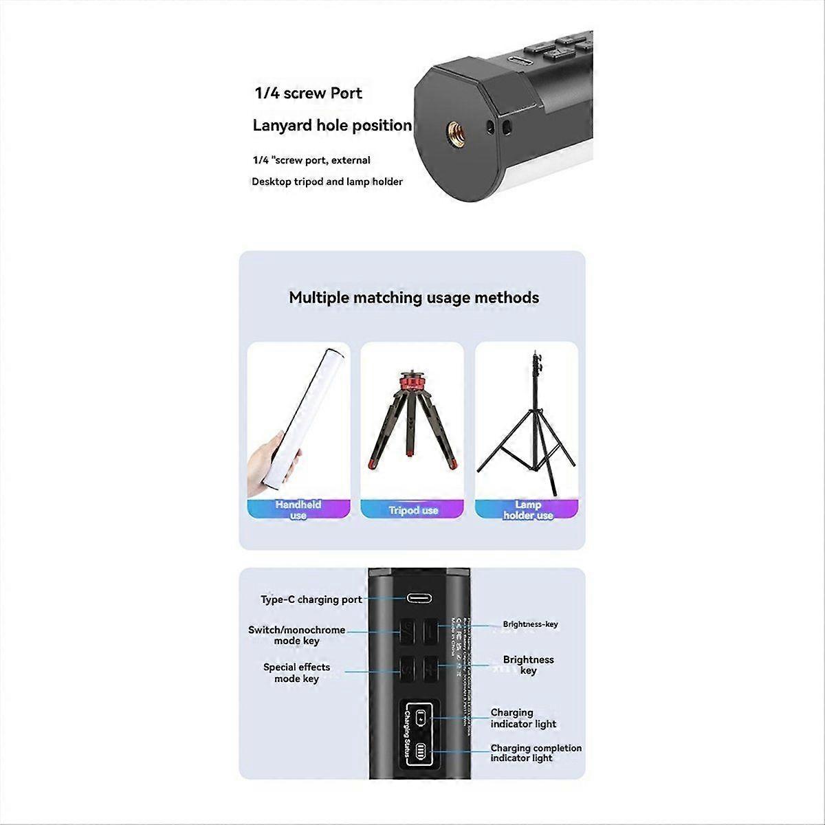 RGB LED Light Wand, Handheld Full Color Stick Light, 30cm