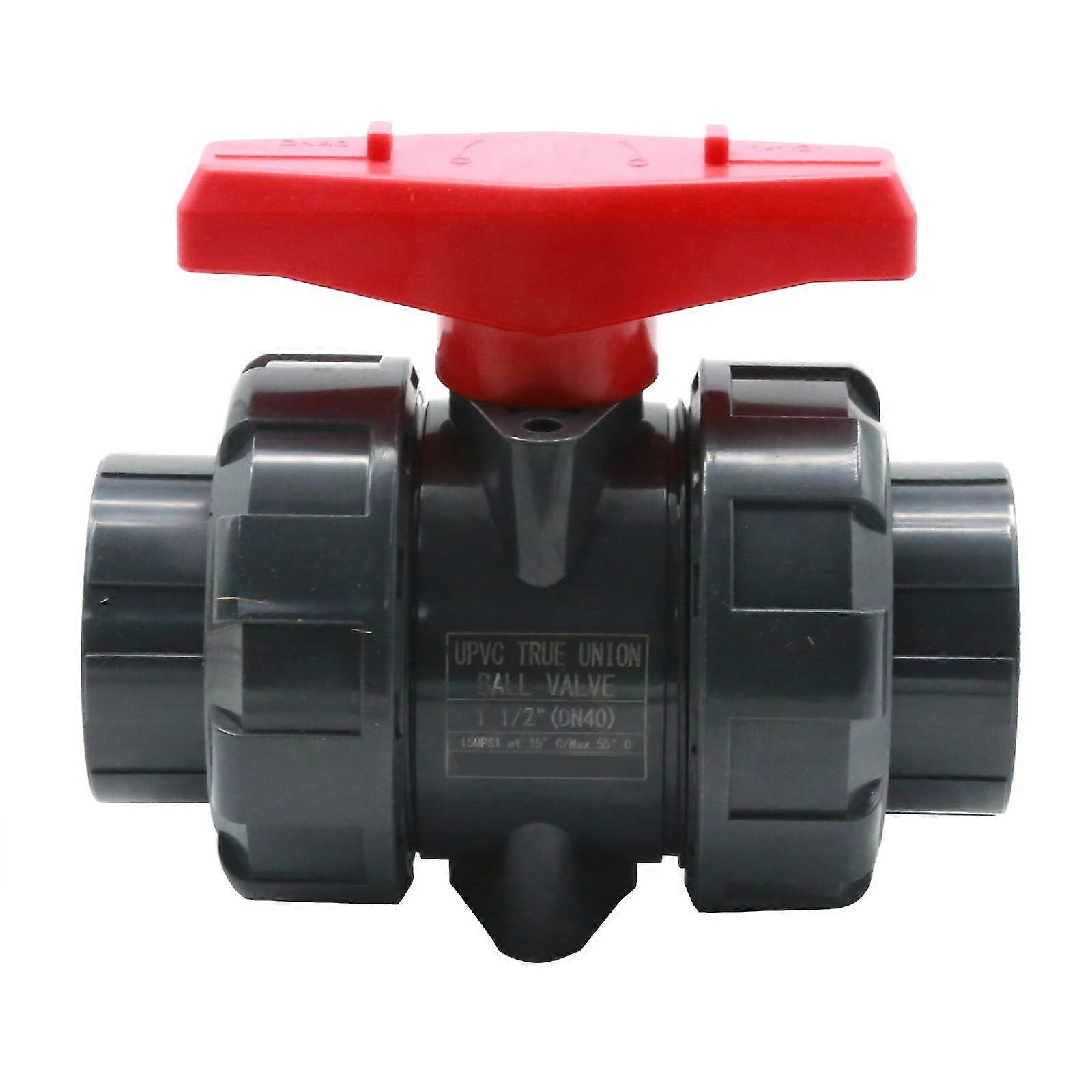 PVC True Union Ball Valve 11/2Inch Full Port Slip Socket, Reversible PTFE Seats, EPDM ORings, 200 PSI, Irrigation