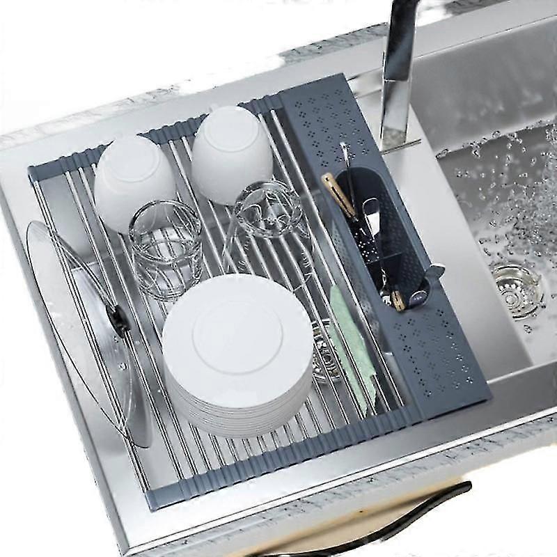 Sink Roll Up Dish Drying Rack Pot Pan Tableware Drainer Rack Folding Fruit Vegetable Strainer