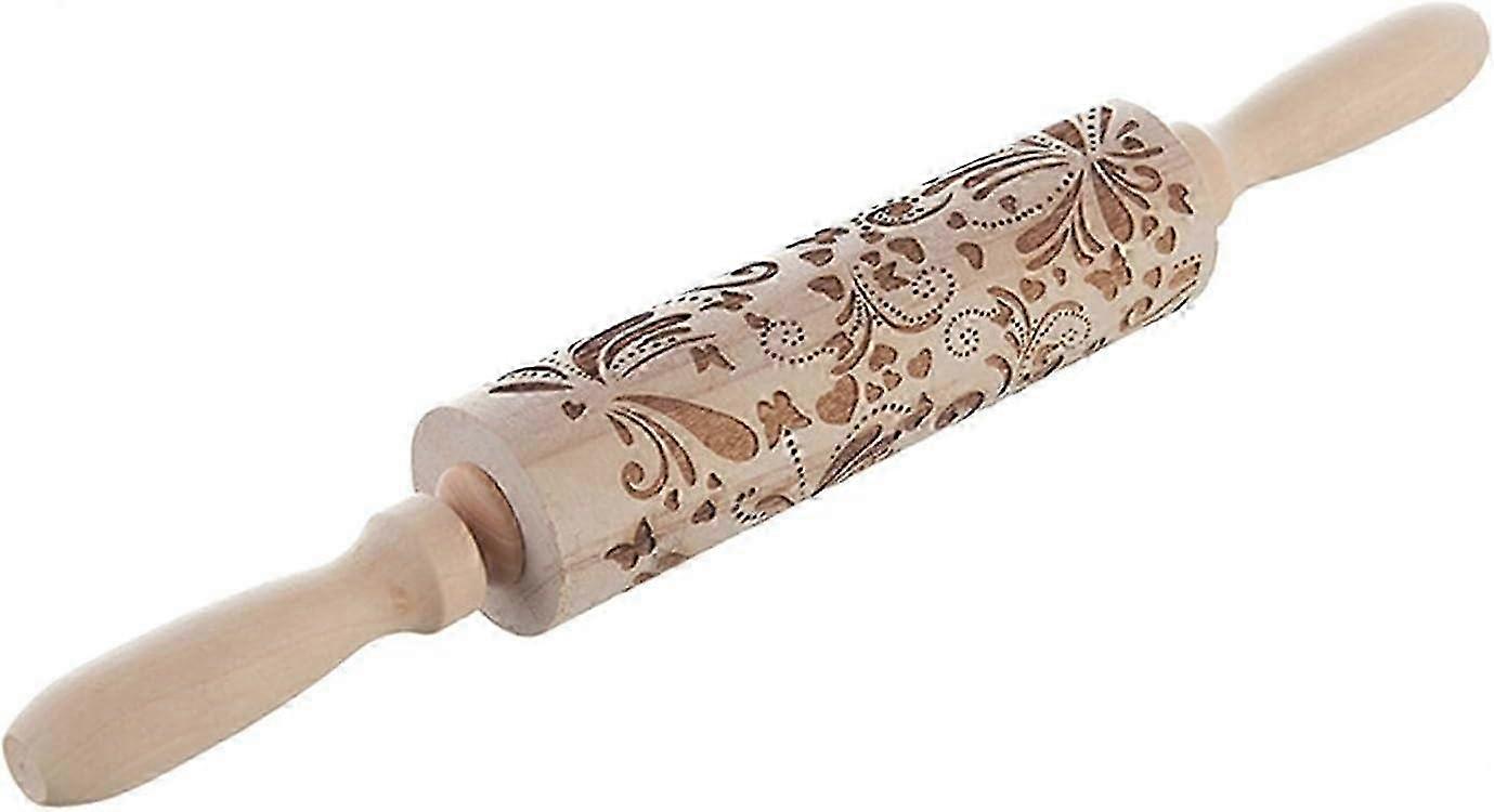 Christmas Rolling Pin with Patterns, Wooden 3D Rolling Pins Embossed, Embossing Rolling Pin (B,35cm) SZRH