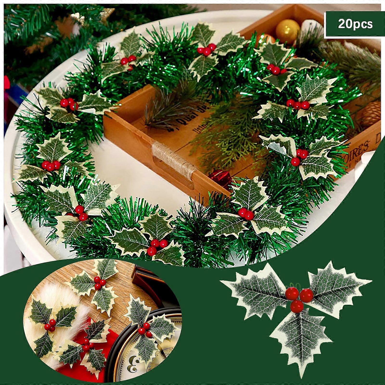 Artificial Red Fruit Leaves - Compatible with Christmas Tree, Wreath DIY Decoration, Rattan Branch Plug-In Material