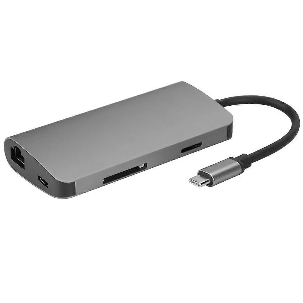 TypE C to HDMI+TypE c+RJ45+ USB3.0*3+SD+TF Adapter Converter Gray
