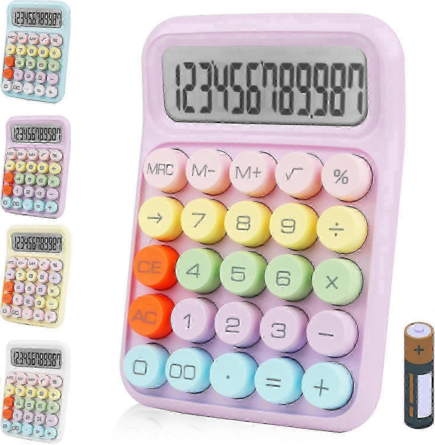 12-digit Large LCD Display and Large Round Button Candy Color Desktop Calculator (White)