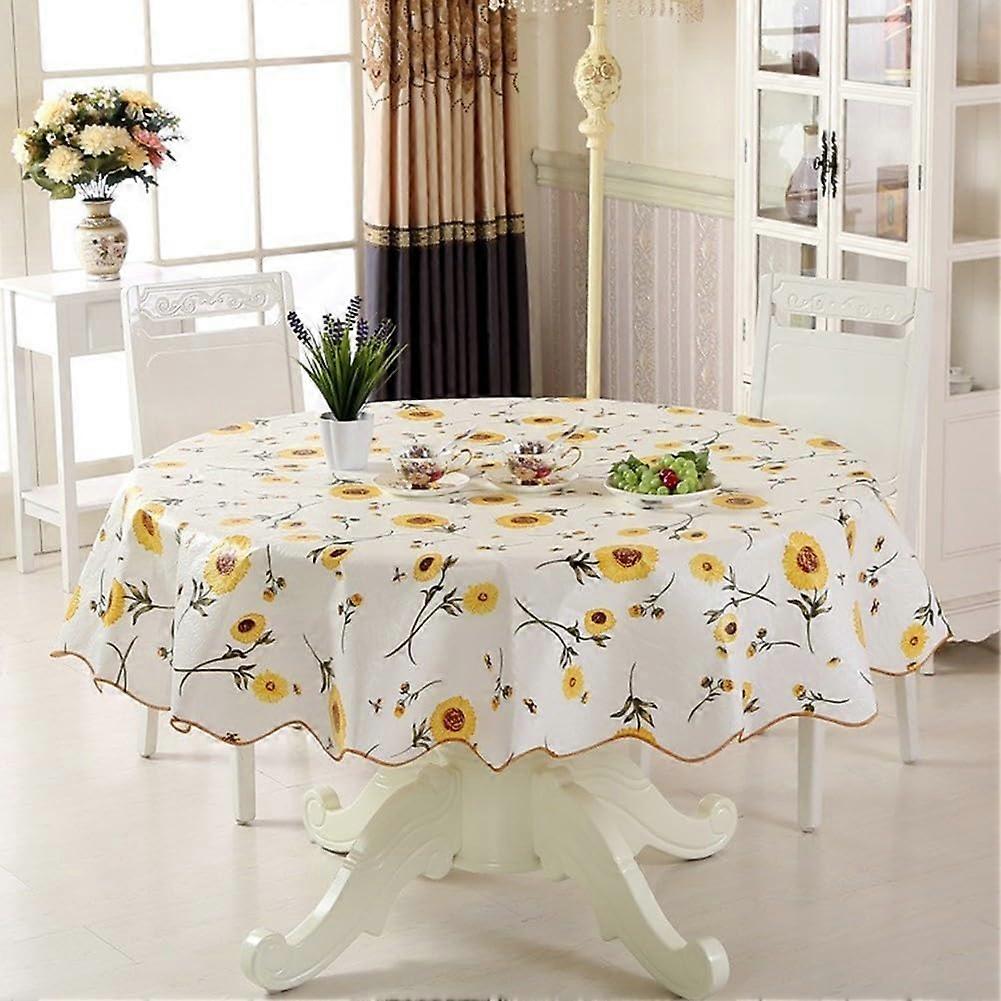 PVC Round Tablecloth Waterproof Dining Table Cover for Kitchen Home Decor 152cm Sunflower