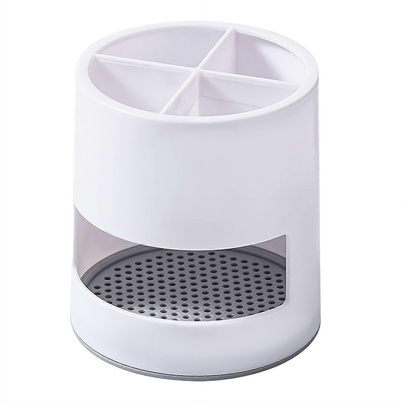 White Toothbrush Holder with Drainage, 4Compartment Bathroom Organizer for Toothpaste, Combs, Makeup Brushes, 1 Pack