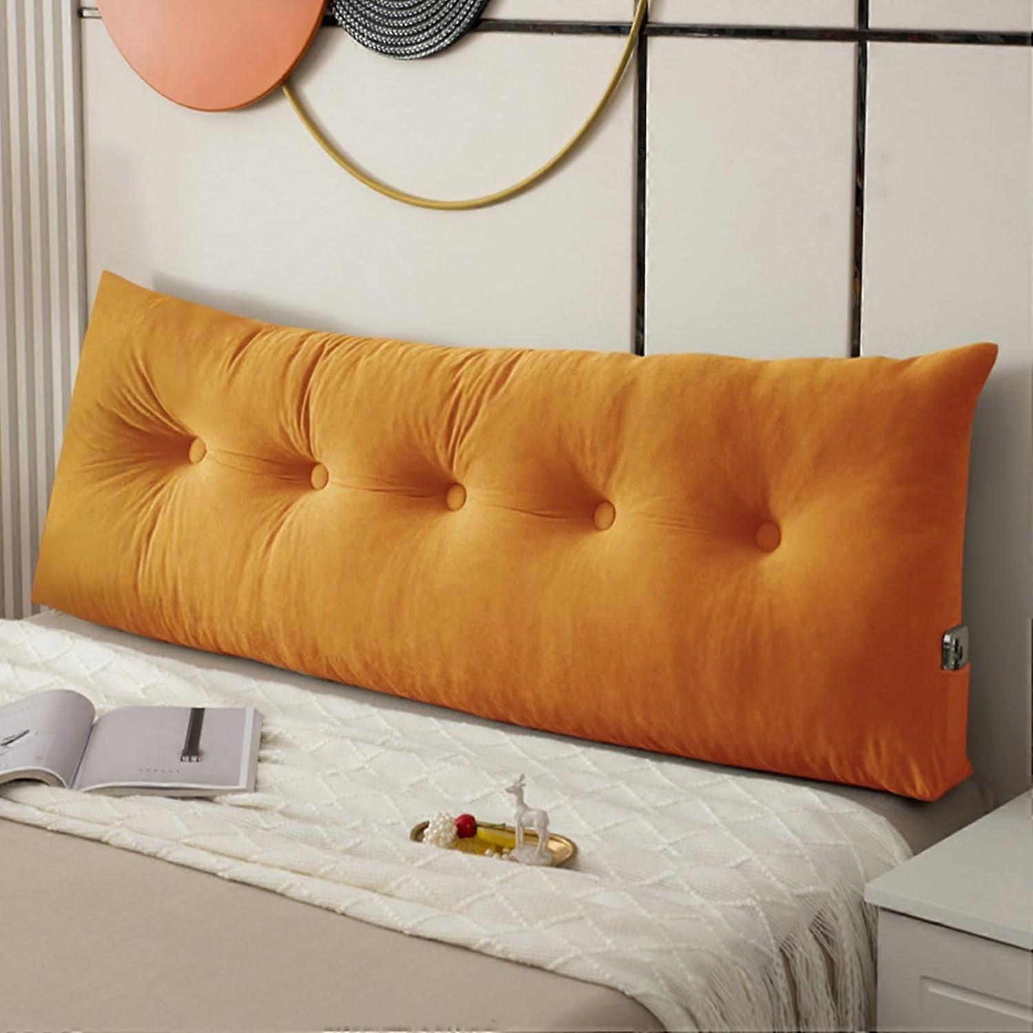 Backrest Reading Pillow with Triangular Headboard Support for Bed Sofa Lumbar Cushion Orange 150x50x20cm
