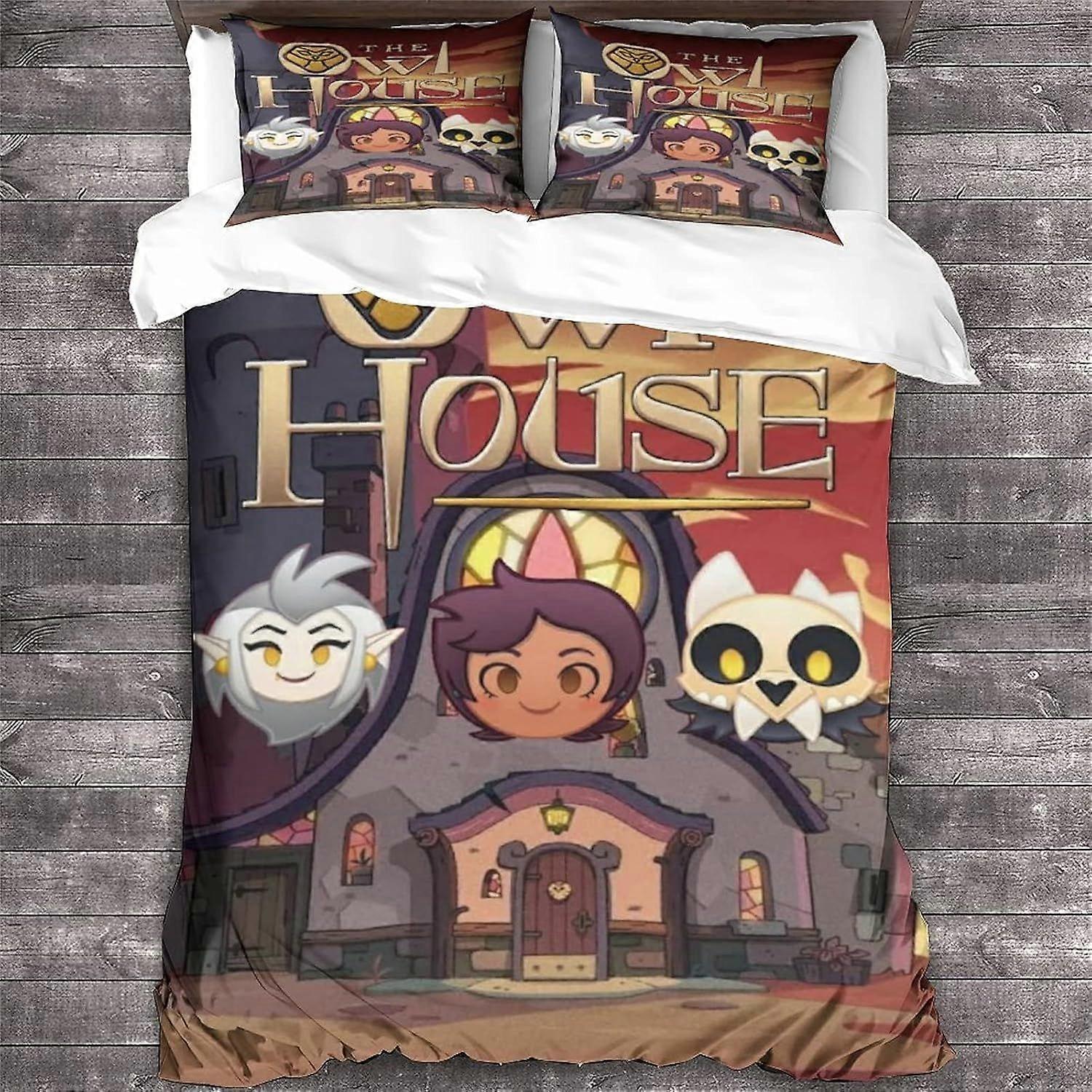 GENBAK The Owl House Duvet Cover Double Animation Pattern Bedding Set Soft Lightweight Microfiber Animation Quilt Cover with Zipper Closure King