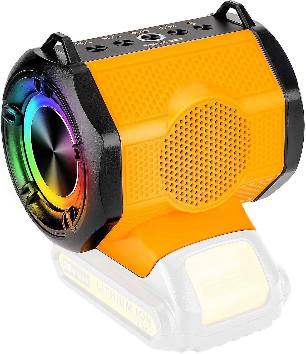 Portable Bluetooth Speaker For DeWalt 20V Max Battery Wireless BT5.3 and USB Audio Source TWS Pairing Multicolored Lights Jobsite Home Party Outdoor