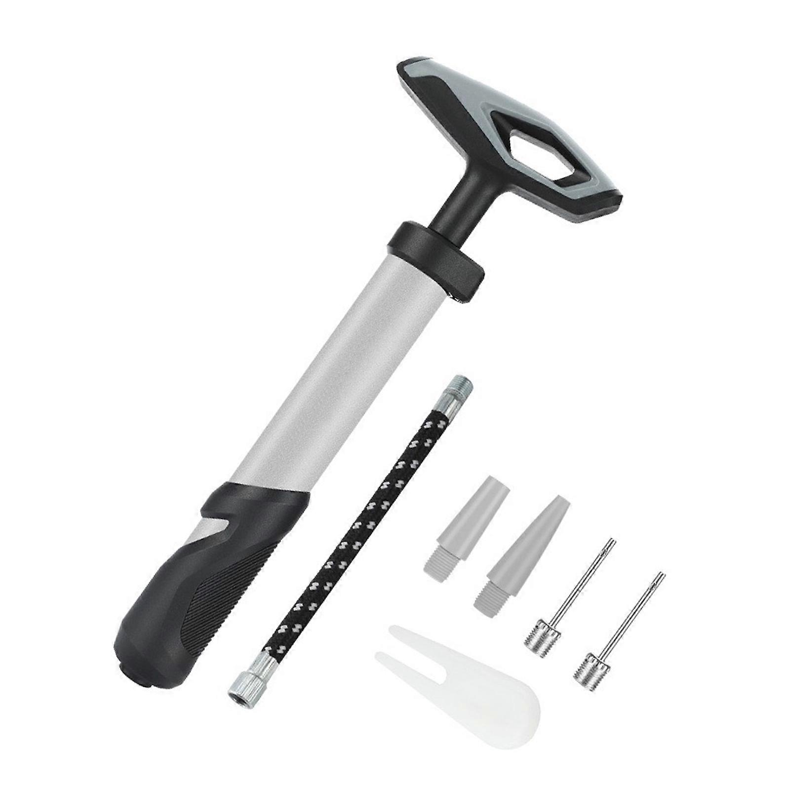 Sports Ball Pumps with Needle, Nozzle, Extension Hoses Basketball Inflator Push & Pulls Inflating System Easy to Use  silver